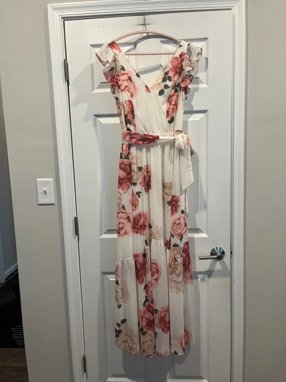 Premier Amour Floral Maxi Dress in Ivory and Pink Cottagecore Feminine SZ 6‎